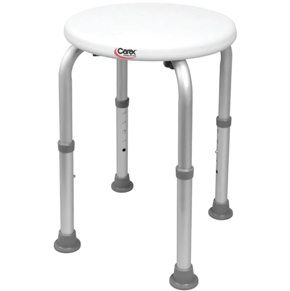 What are the height adjustments of the Carex shower stool?