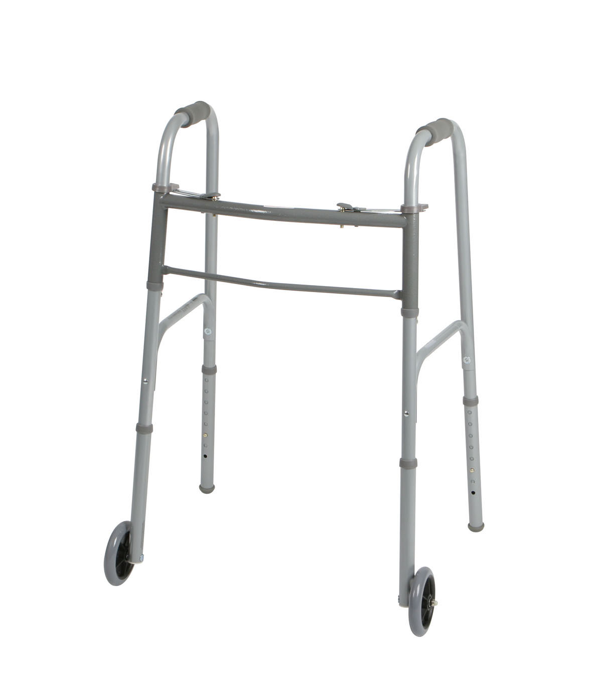 Can the two button folding walker be assembled with wheels inside for a max width of 21 inches?