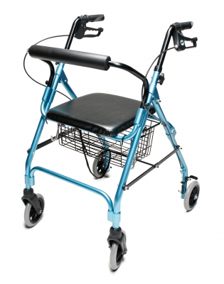 Could you share the dimensions for the Lumex Walkabout Lite 4-Wheel Rollator and let me know if it requires assembly? 