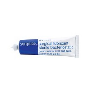 Is Surgilube lubricating jelly compatible with gastrostomy tubes?