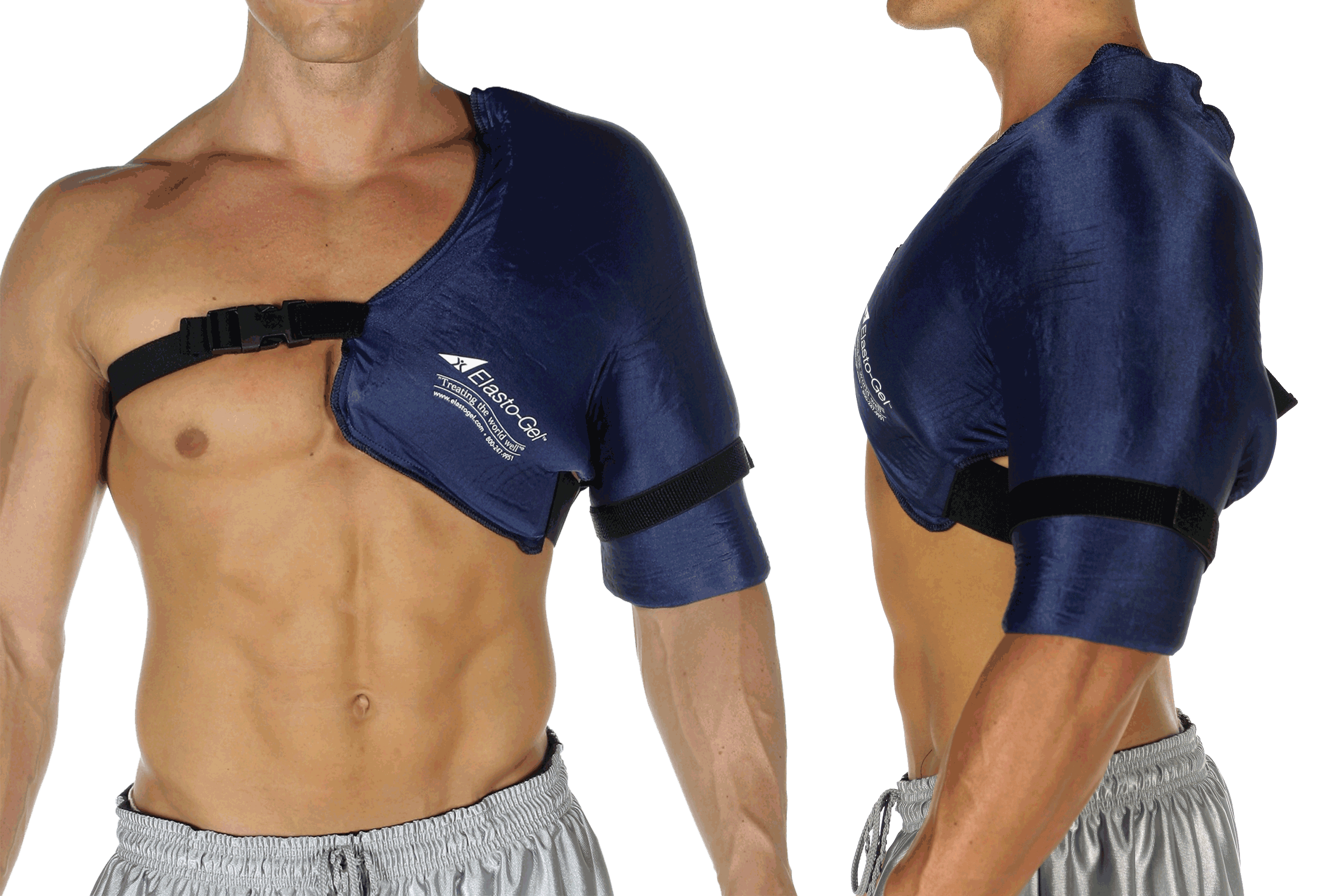 Could you provide visual guidance on using the Elasto-Gel Shoulder Wrap?