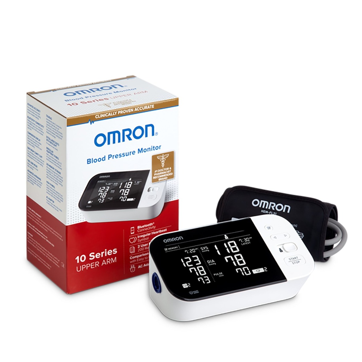 Can you provide the length and width of the cuff for the Omron 10 Series Wireless Upper Arm Blood Pressure Monitor?