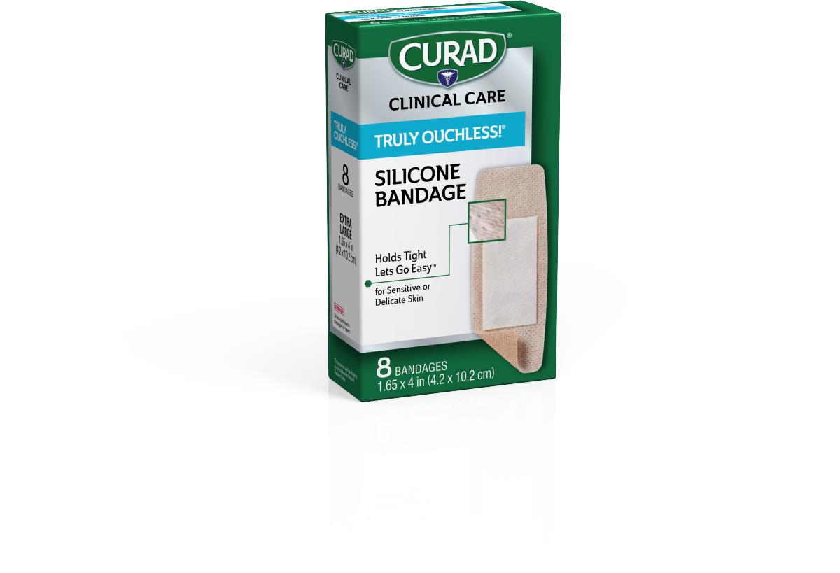 What are the details of Curad silicone bandages in a 192-item case?