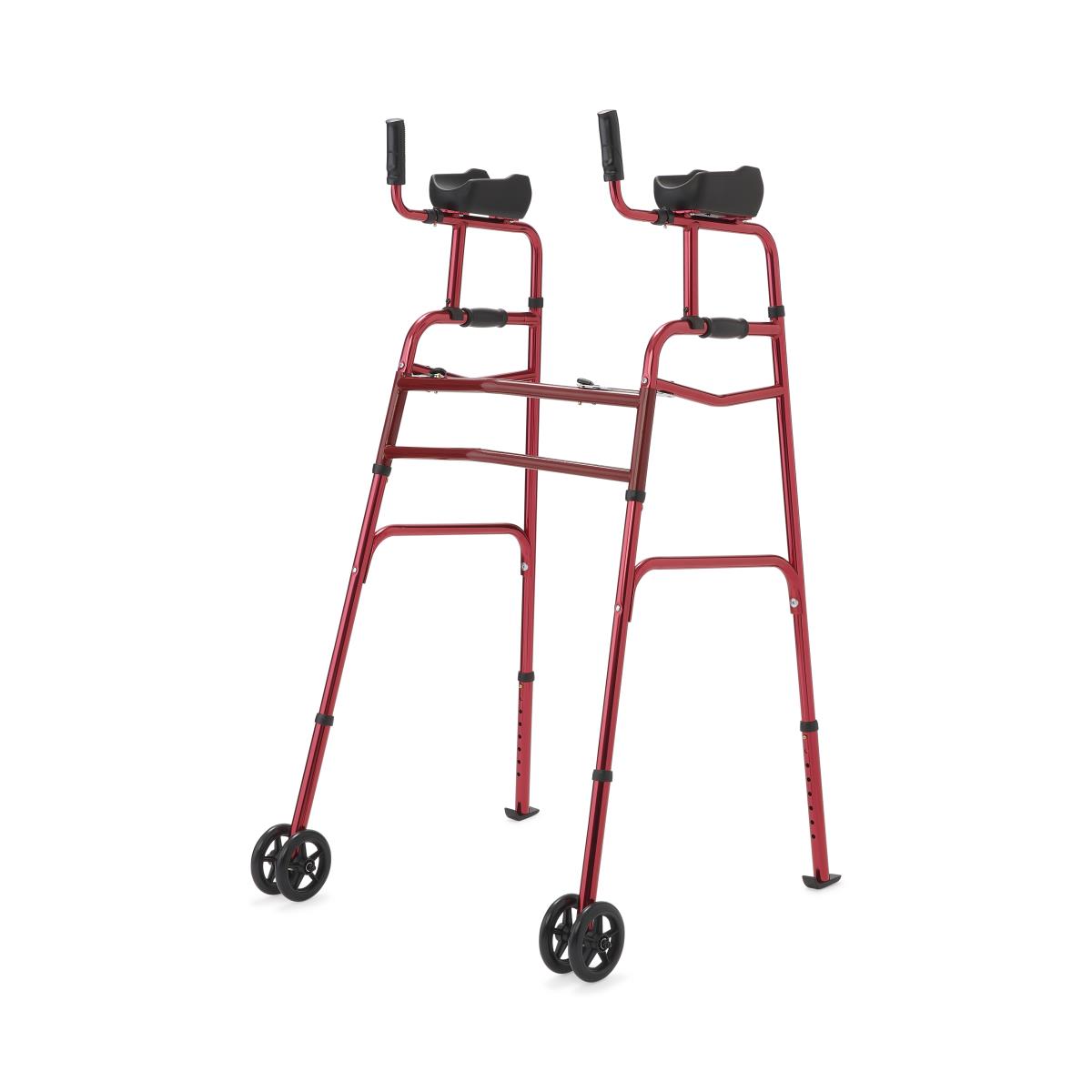 Can the Medline upright walker adjust in height & what are its sizes?